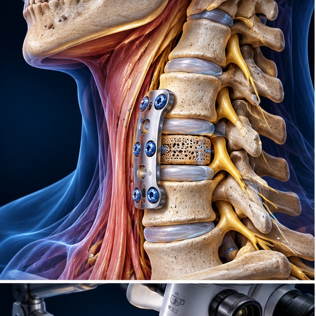 Illustration of cervical fusion instrumentation