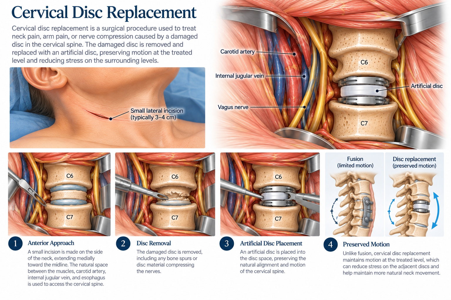 Illustration of a single-level cervical artificial disc replacement