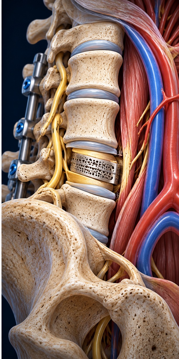 Conceptual oblique lumbar interbody fusion illustration