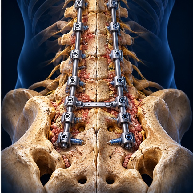 Illustration of complex spinal instrumentation